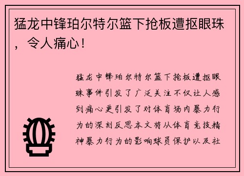 猛龙中锋珀尔特尔篮下抢板遭抠眼珠，令人痛心！